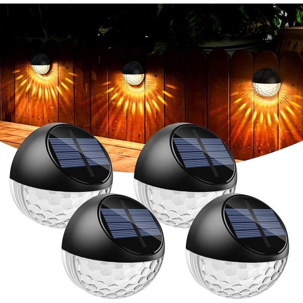 4 Pakke Solcelle LED Vegglampe Utendørs IP65 Vanntett Dekorativ Vegglampe Pærer Varm Hvit Lys, Vegg Gjerdebelysning Dekk Hage Inngangsdør Trapper