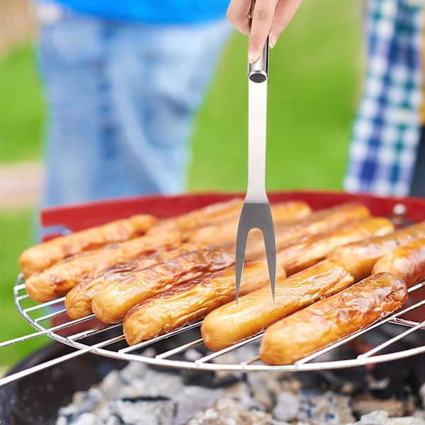 BBQ-verktøysett, 3 stk profesjonelt grilltilbehør i rustfritt stål med håndtaksoppbevaringspose, campinggrillutstyrsett spatel tang F