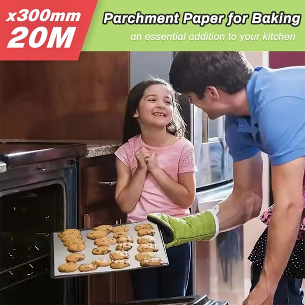 Non-stick bagepapirruller, fødevaregodkendt fedtbestandigt papir, (300 mm x 20 m)