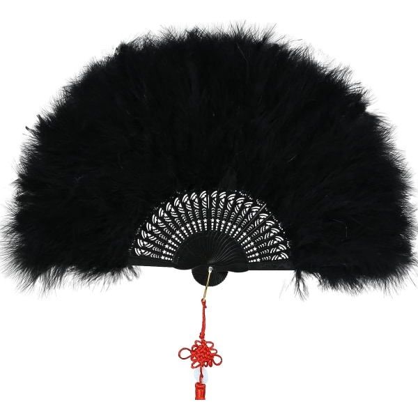 (Sort) 1920'ernes Marabou fjer vifte, sammenklappelig lommefjer vifte til kostume, vintage bryllup Gatsby festdansevifte