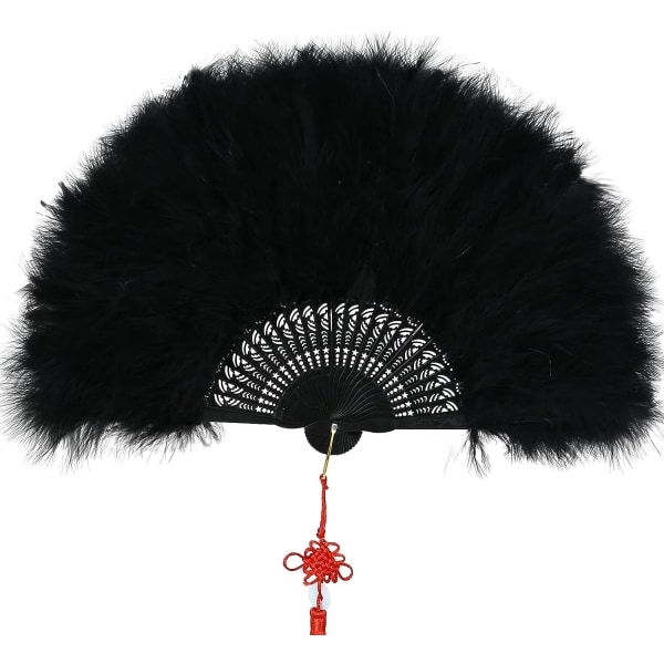 (Sort)1920 Marabou Fjærvifte, Folding Pocket Feather Fan for