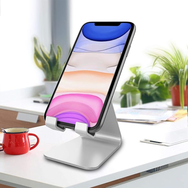 Puhelimen pidike, alumiininen työpöydän teline, yhteensopiva iPhone 12 Mini, 12 Pro, 11 Pro Max, XS Max XR X Se 8 7 6 6s Plus Huawei, Samsung S10 S9 S8-
