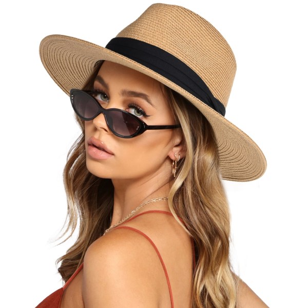 Women's Men's Sun Hat Adjustable Wide Brim UPF 50+ Foldable Straw