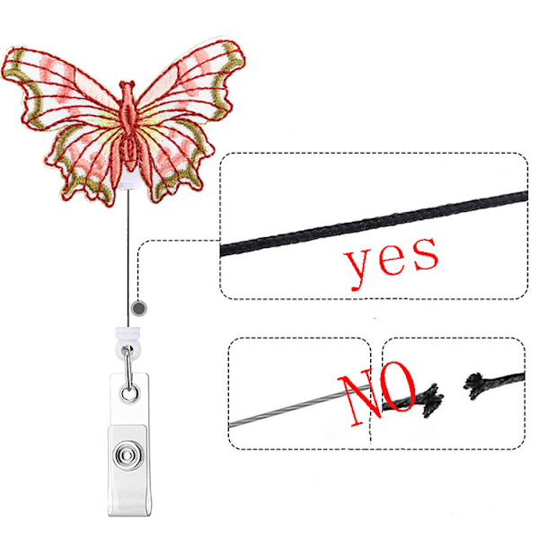 4 stk fargerik sommerfugl broderi filt, uttrekkbar klips, badge retractor med uttrekkbar klips, studentgave, uttrekkbar ID-kortholder, badge