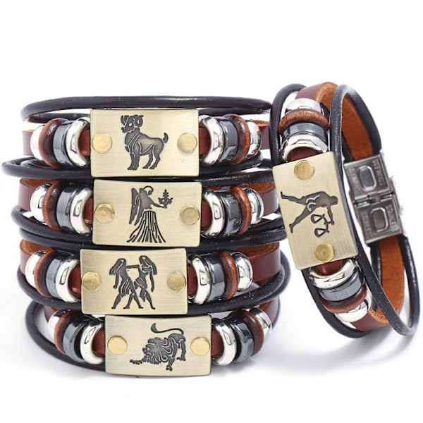 Taurus läderarmband i ko-läder, enkelt litet present, armband i rostfritt stål för par