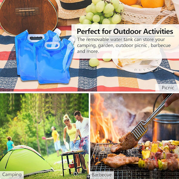 Set med 2 Vikbara och Bärbara Vattenbehållare (5 l + 10 l) Lämpliga för Vandring, Camping, Picknick, Resor, Grillning