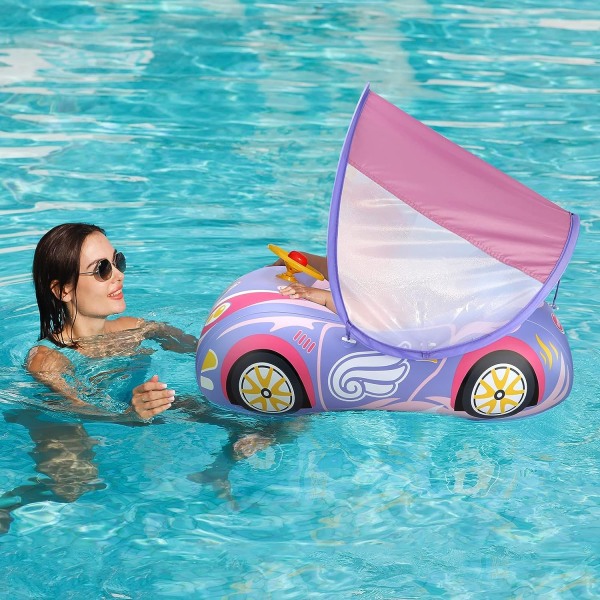 Småbarnsbassengflott, oppblåsbar bil, babysvømmeflotør med justerbar
