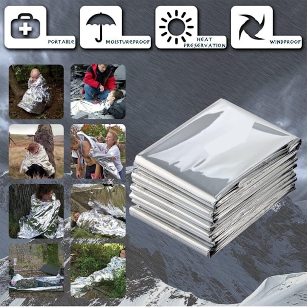 14-pack Nödfiltar i Folie, 160 cm x 210 cm, Mylar Nödtermisk Filt, Högreflekterande Silverfolie Överlevnadsfiltar för Utomhuscamping
