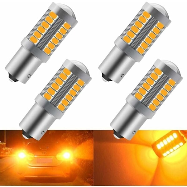 4 stk. Amber 1156 (180 °) LED bil LED'er 900LM Super lyse blinklys for og bag 12-30V 3,6W 3,6W