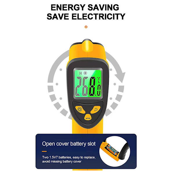Rubberskin infraröd termometer, kontaktlös laser infraröd termometer från -50 °C till 550 °C, LCD-skärm med bakgrundsbelysning (ej för människor)