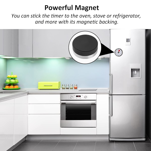 Magnetisk visuel køkkentimer - 60 minutters mekanisk nedtællingstimer med høj alarm til børn og voksne bagning madlavning grill klasseværelse (sort)