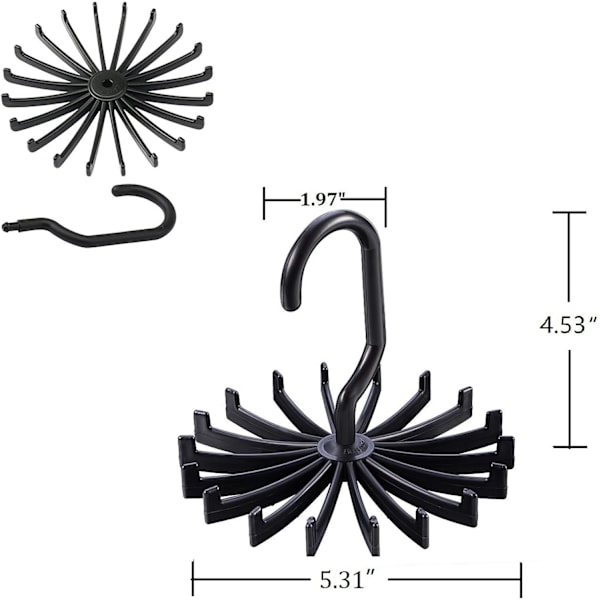 6 stk roterende kleshengere for skjerf slipsstativ roterende kleshengere slipsstativ for slips sklisikker klesstativ 20 plast kroker holder hvit svart