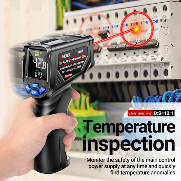 Th06 -20 ℃ / -4 ℉ 1382 ℉ Termometer med omvänd skärm infraröd lasertermometer går 0.1 1.00 Justerbart industriellt sensorinstrumentverktyg
