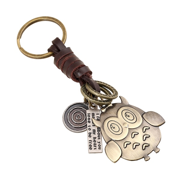 Porte-clés hibou vintage (marron clair), cadeaux en cuir, cuir po