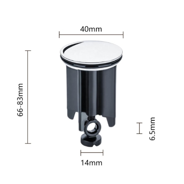 Svart universell vaskepropp 40mm, 2 stk vaskepropp for alle standard vasker og bideer (høyden er justerbar mellom 6,6 cm og 8,6 cm)