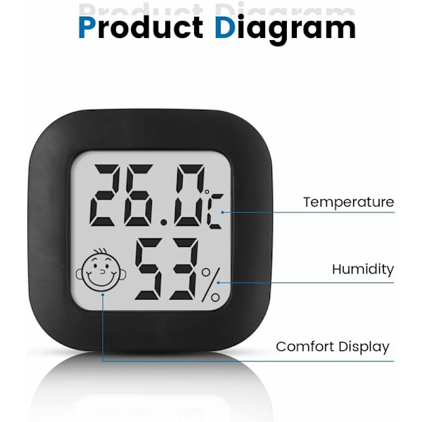 Mini termometer Digital Hygrometer med hög precision, temperaturmätare och fuktighetsmätare, termo-hygrometerindikator för komfortnivån