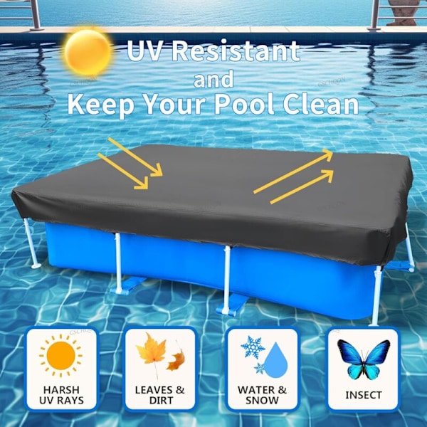 Rektangulärt poolskydd för ovanjordiska ramar, robust poolskydd för rektangulära ram pooler