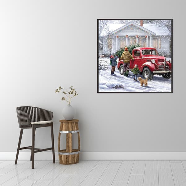 5D Diamantmålad Julgran Lastbil Hund efter nummer full Diamond Kit, DIY Strass Limmålning med Diamond Set Art Craft decor (40x40cm)