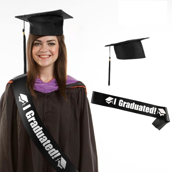 Graduate Cap Student Cap Black Hat og Graduate Scarf for College Graduation eller High School Graduation Party Decoration