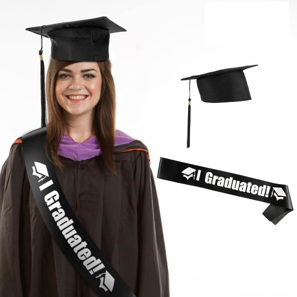 Graduate Cap Student Cap Black Hat og Graduate Scarf til College