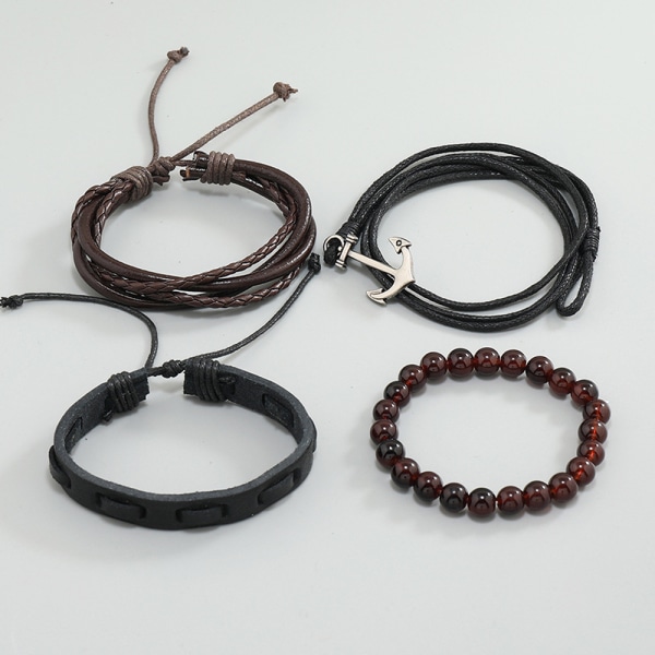 Ankare armband i flätat läder med vintage-design, julklapp, semestergåva eller födelsedagspresent, set med nautiska armband