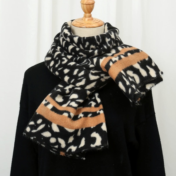 Tørklæde, letvægts sjal til kvinder, overdimensioneret, moderigtigt leopardprint, langt tørklæde, blødt efterårssjal til indpakning af gaver, sort
