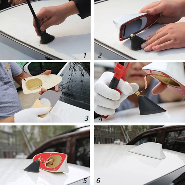 2 stk Universal Shark Fin Bilantenne - FM/AM Radioantenne med Vanntett Limbase for Auto SUV Truck Van (Grå+Sølv)