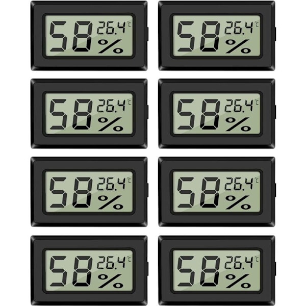 Set med 8 mini-hygrometrar termometrar Digital inomhusluftfuktighetsmätare med temperatursensor för växthusbilar, hemmakontor, Celsius (° C)