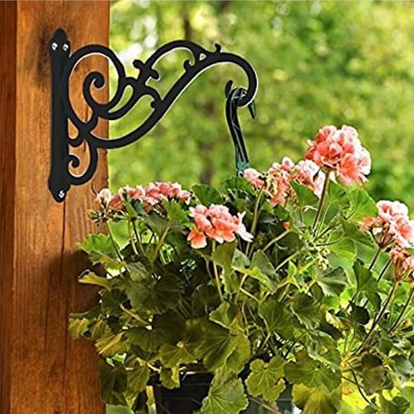 Plantevægholder, robuste hængekurve til planter, sorte hylder i jern, vægkroge til haveblomster/chips/lanterne/lys/fuglefoder