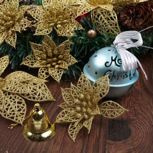 3 stk. juletræ glitter blomsterdekorationer, julepynt