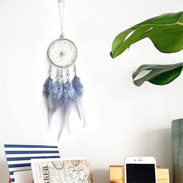Liten drömfångare galler handgjord fjäder drömfångare bil inredning backspegel hängande prydnad boho fönster hängande dekorationer hantverk gåva (W