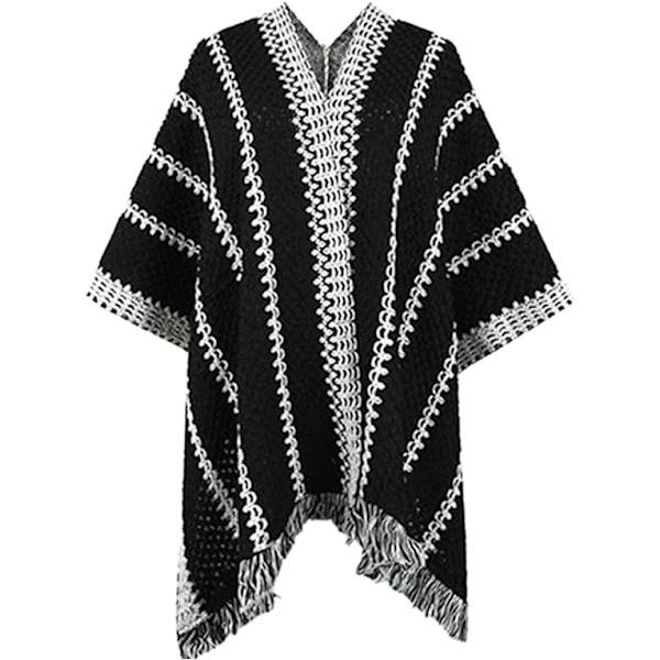 Dame Kappe Kappe Sjal Ekstra Stor Vinter Varm Cardigan Trykt Tæppe Cardigan Kappe Strikket Kappe Frakke Dame Kappe(sort)