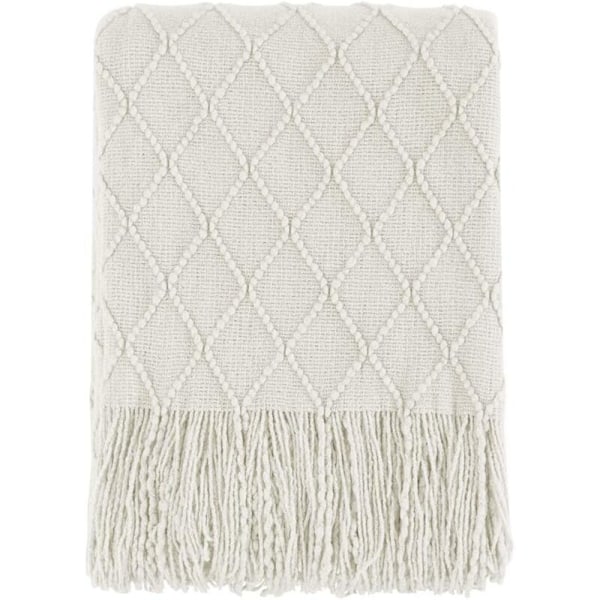 Solid myk teksturert sofatrekk, strikket dekorativt pledd, beige 127x172cm