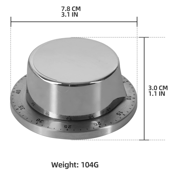 Mekaaninen keittiöajastin magneettipohjalla, 60 minuutin lähtölaskentakeittiökello, keittiöajastin äänihälytyksellä, ruostumaton teräs, tarttuu jääkaappiin, Si