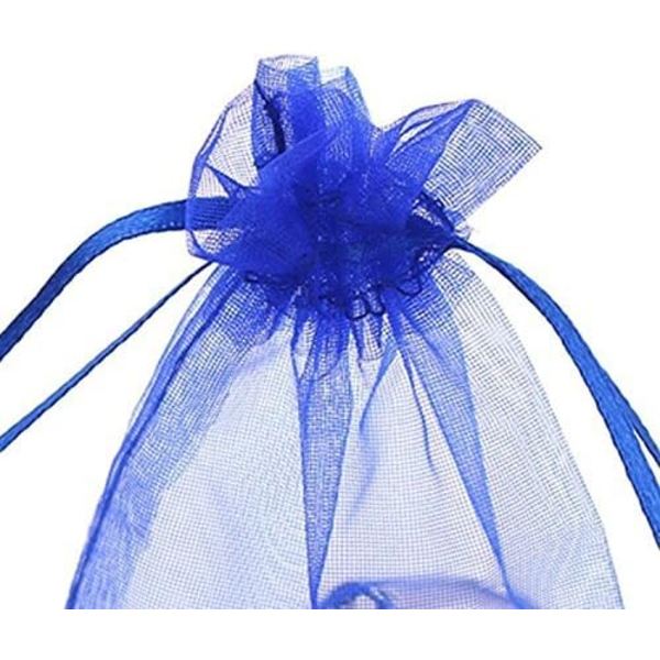 (Kongeblå) 100 stk Organzaposer 7x9cm, Små Organzaposeposer Smykkepose med Snøring, for Julebryllupsgave Godteri