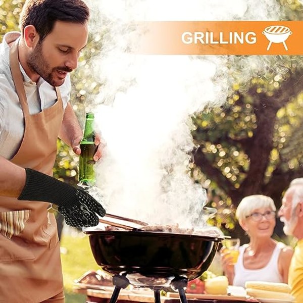 [1 par] - Svarta grillhandskar, värmebeständiga handskar upp till 800°C Universella halkfria värmebeständiga ugnshandskar för grillugn kök och eld