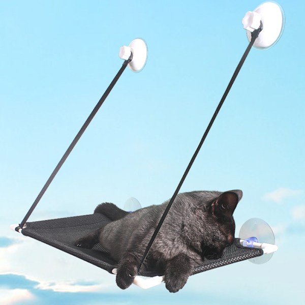 Svart katthängmatta, fönsterhängmatta för katt, fönsterbänkssäng med knappsugkoppar, viloplats för katt för solbad, spara pengar