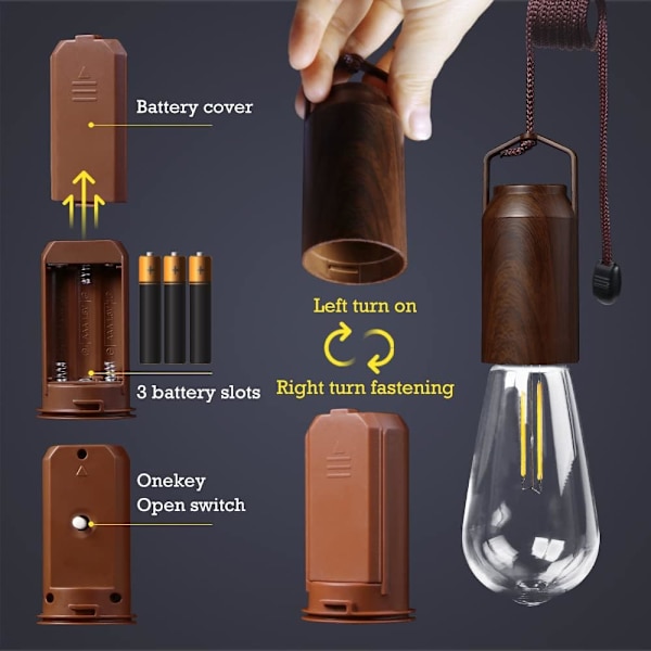 2-delad batteridriven tältlampa för sovrum, bärbar utomhus hängande retro LED-campinglampa, orkanhängande nödbelysningslykta för
