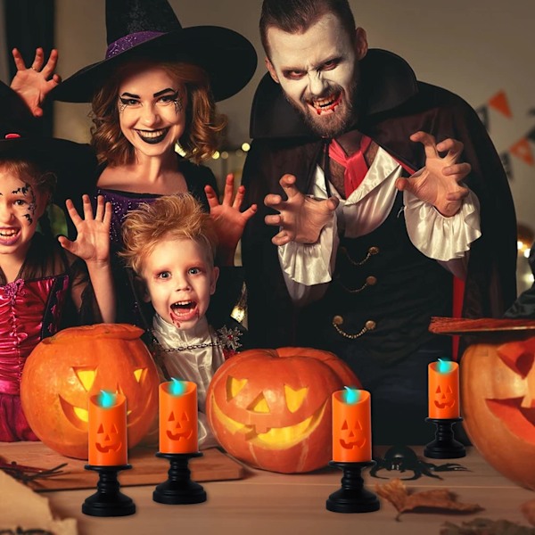 LED-teevalot, 12 kpl Halloween-paristoteevalot, kurpitsan muotoiset, toimivat paristoilla, realistiset kirkkaat liekittömät glitterit ulko- ja kotijuhliin