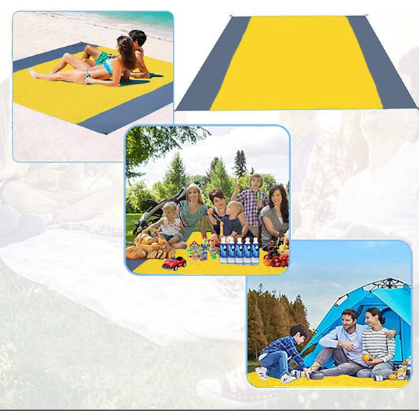 Sandfri strandmatte 210 X 200, vanntett piknikteppe, med 4 faste spiker bærbar sandbestandig strandmatte teppe for camping, piknik, strand,