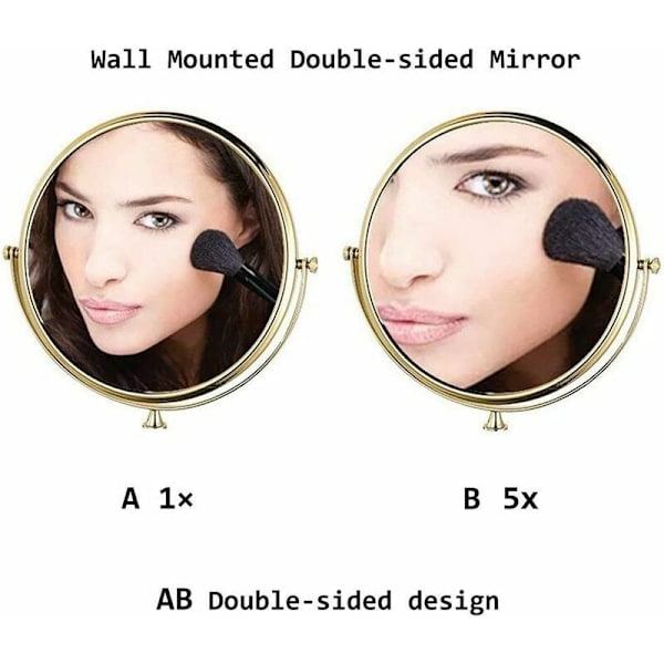 Vægmonteret makeup spejl 8 tommer drejelig dobbeltsidet udtrækkeligt foldbart badeværelsesspejl 5x forstørrelse guld