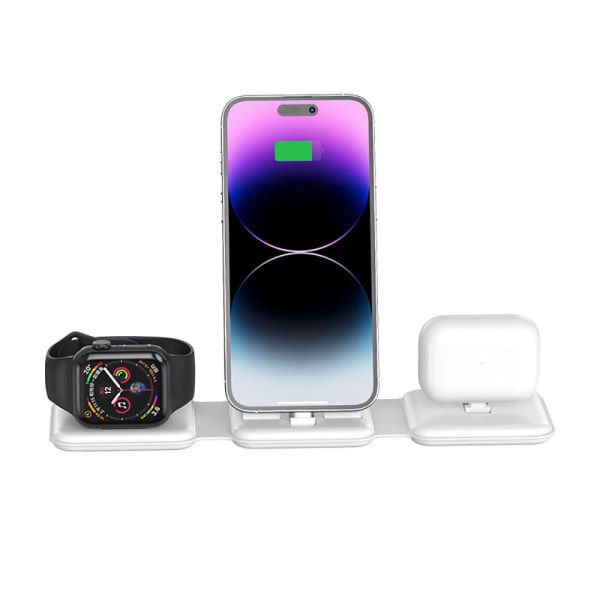 3-i-1 magnetisk trådlös laddare för Apple Watch Phone 15W snabbladdning hopfällbar bordsbas