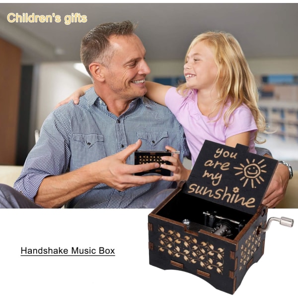 Music Box Wooden Hand Crank Music Boxes You are My Sunshine Musical Box Gift for Birthday Christmas Valentine's Day Home Decoration Crafts Black