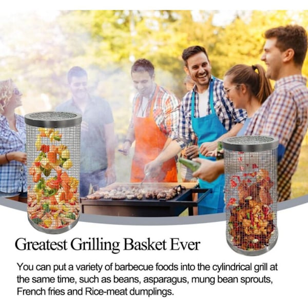 2 stk. 20 cm grillkurv i rustfritt stålnett, rund grillbur, roterende trommel, bærbar PC-nett