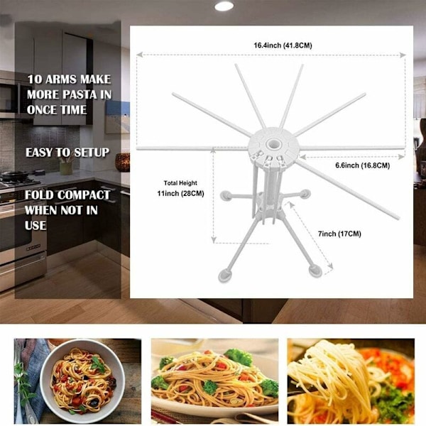 Torkställning för färsk pasta, spaghetti-torkare, torkar nudlar, nudeltorkningsstöd, nudeltillbehör pastamaskin, 28cm, vit