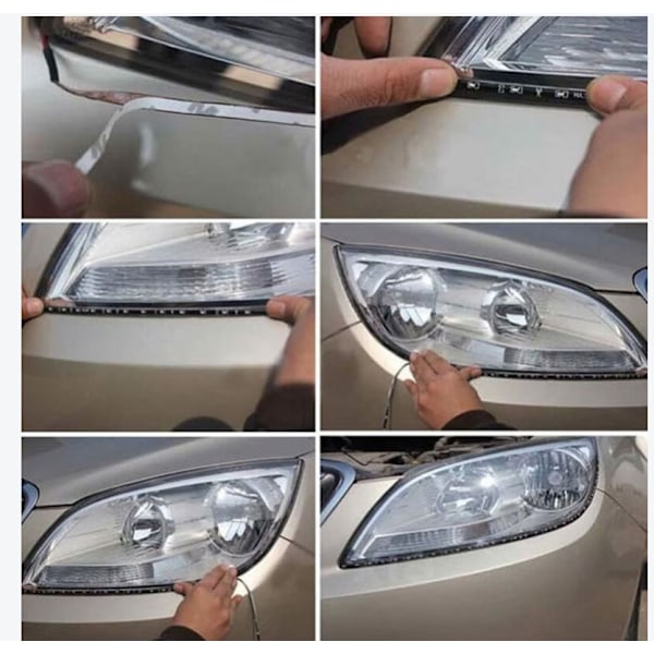 Sett med 8 LED-striper 12 V for biler og motorsykler 30 cm hvit