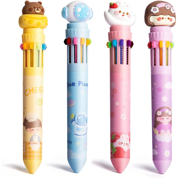 4 flerfarget retractable rollerball penner, 10 farge penn 0,5 mm tegneserie flerfarget rollerball penn, for kontor skoleartikler fest favoriserer, barnas gave