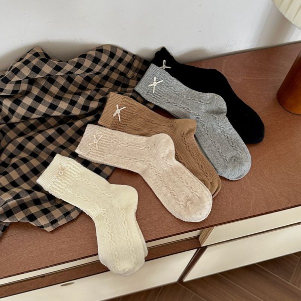 5 par mångsidiga retro-stil bomullssockor, rutiga mid-calf strumpor, höst och vinter tecknade strumpor