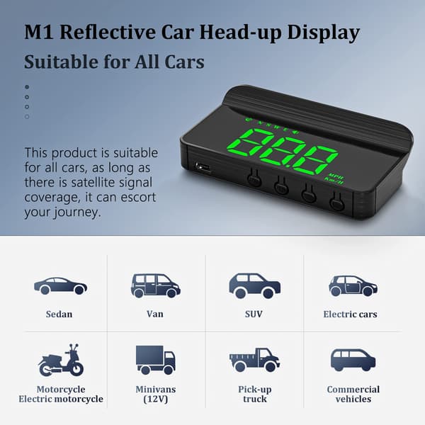 Head Up Display til biler, HUD, kan monteres på forruden, GPS speedometer, speedometer display, egnet til alle biler
