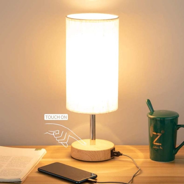 2-pack touch-kontrollerade sänglampor, 3 färgtemperaturer och kontinuerlig ljusstyrka, USB-laddningsportar, sänglampor*2 för vardagsrum, sovrum